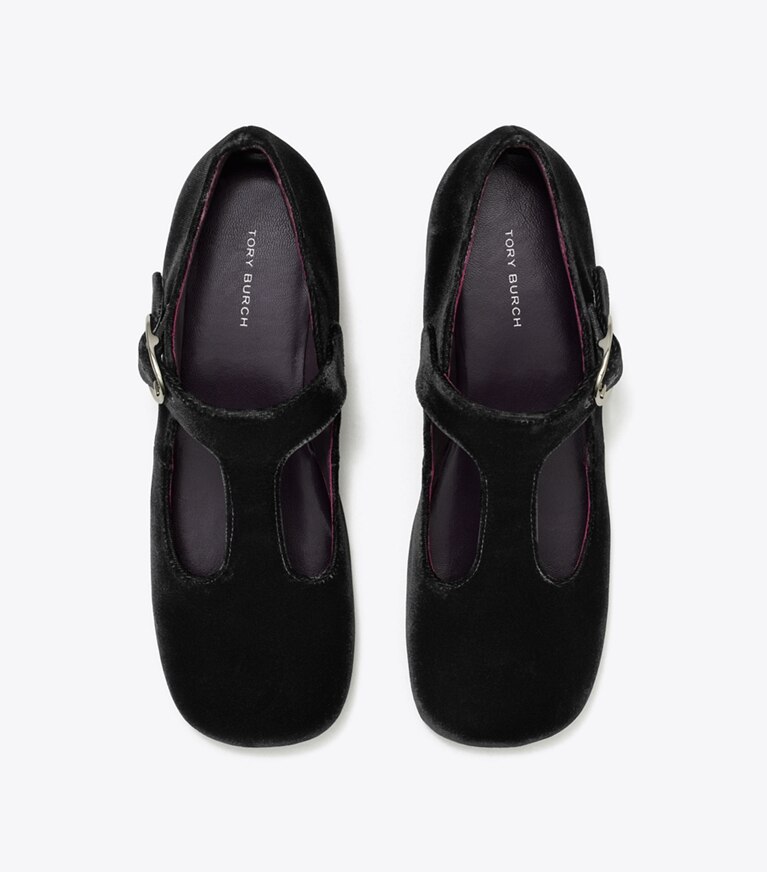 Tory Burch designer mocassini Ballerina Violet con cinturino a T in PERFECT BLACK angle