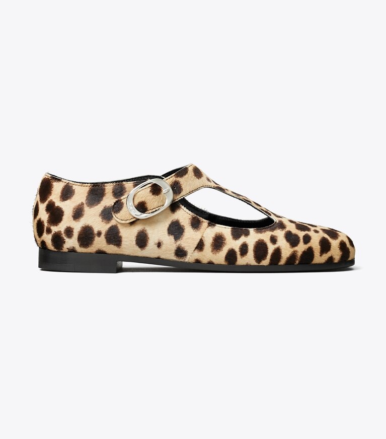 Tory Burch designer mocassini Ballerina Violet con cinturino a T in CHEETAH SPOTS side