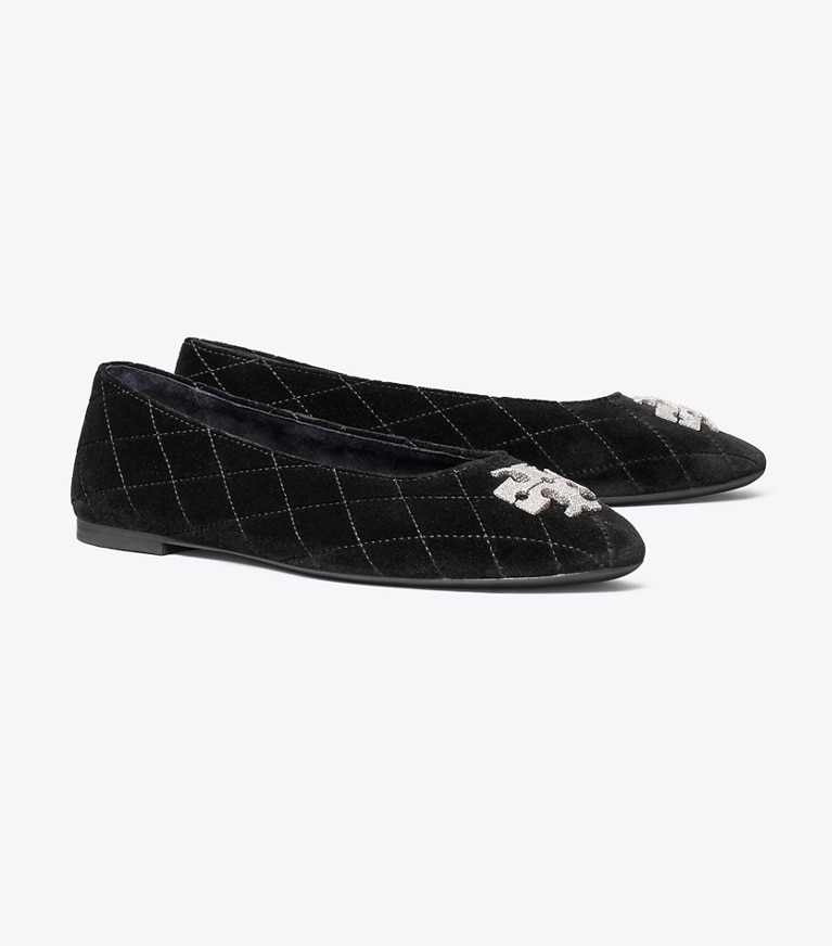 Tory Burch diseñador calzado plano Ballerinas Charlie acolchadas con pavé en PERFECT BLACK ángulo