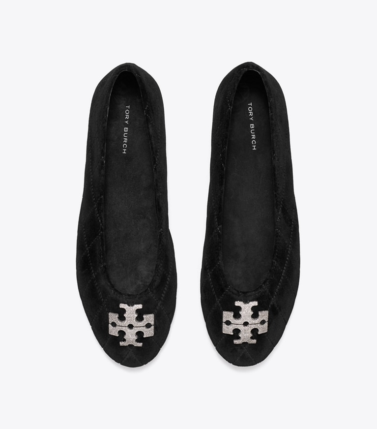Tory Burch diseñador calzado plano Ballerinas Charlie acolchadas con pavé en PERFECT BLACK vista superior