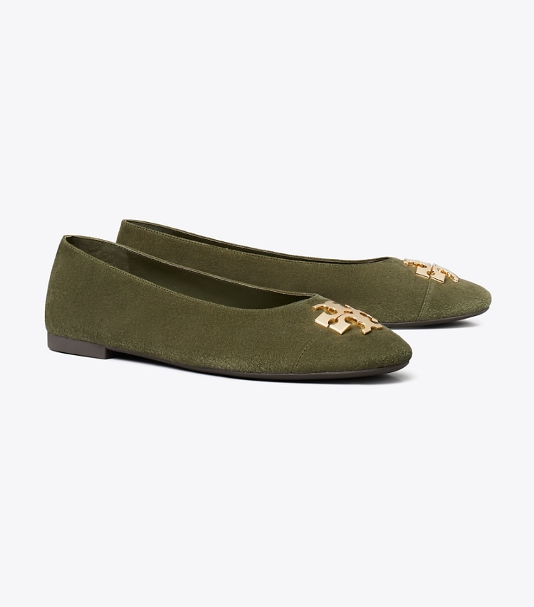 Tory Burch diseñador zapatos planos Ballerinas Charlie en DARK OLIVE / DARK OLIVE / GOLD ángulo
