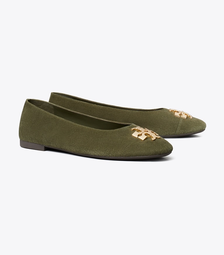 Tory Burch diseñador zapatos planos Ballerinas Charlie en DARK OLIVE / DARK OLIVE / GOLD ángulo