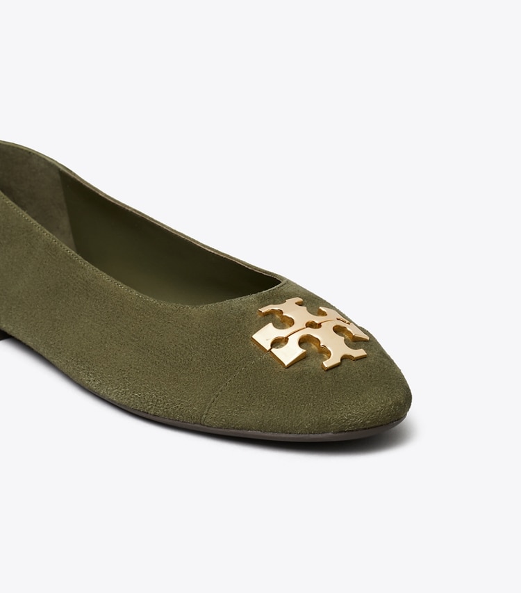 Tory Burch diseñador zapatos planos Ballerinas Charlie en DARK OLIVE / DARK OLIVE / GOLD detalle