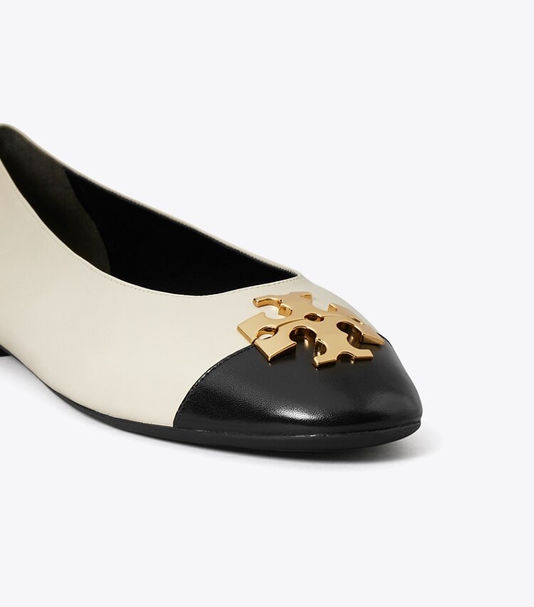 Tory Burch diseñador zapatos planos Ballerinas Charlie en LIGHT CREAM / PERFECT BLACK / GOLD detalle