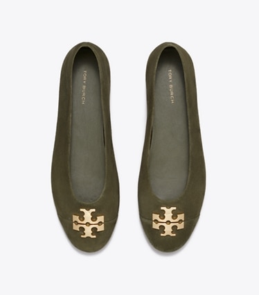 Tory Burch diseñador zapatos planos Ballerinas Charlie en DARK OLIVE / DARK OLIVE / GOLD vista superior