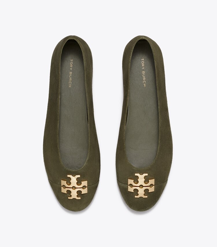 Tory Burch diseñador zapatos planos Ballerinas Charlie en DARK OLIVE / DARK OLIVE / GOLD vista superior