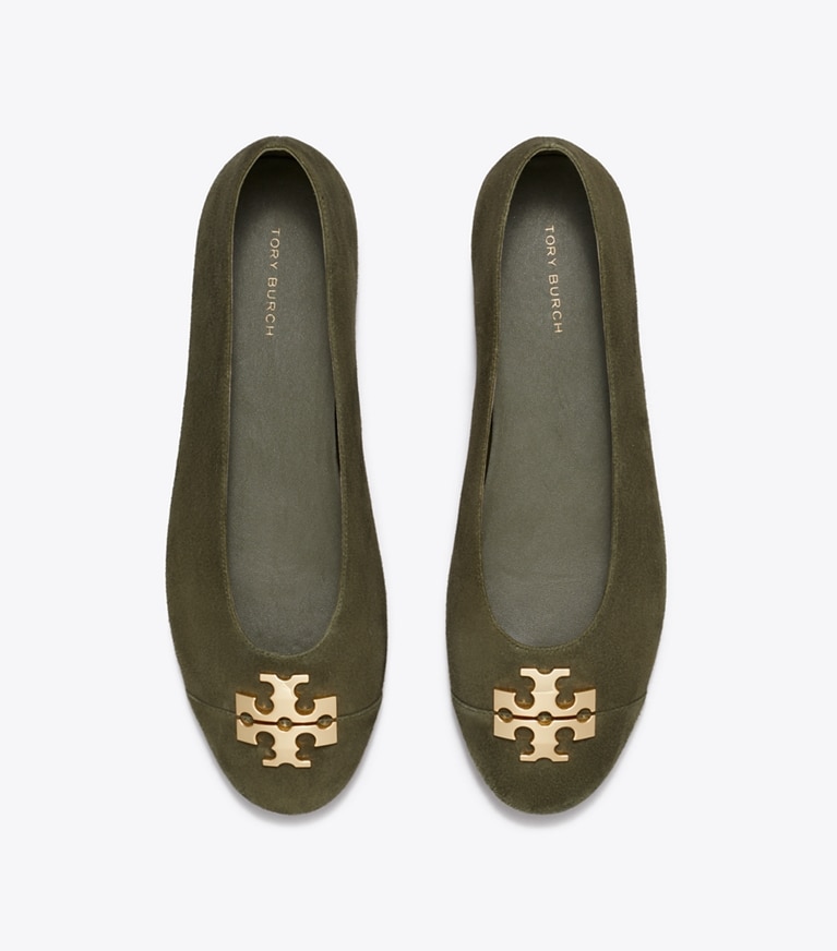 Tory Burch diseñador zapatos planos Ballerinas Charlie en DARK OLIVE / DARK OLIVE / GOLD vista superior
