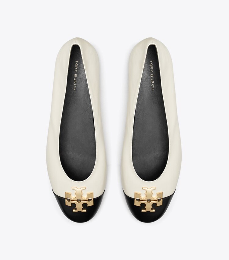 Tory Burch diseñador zapatos planos Ballerinas Charlie en LIGHT CREAM / PERFECT BLACK / GOLD vista superior