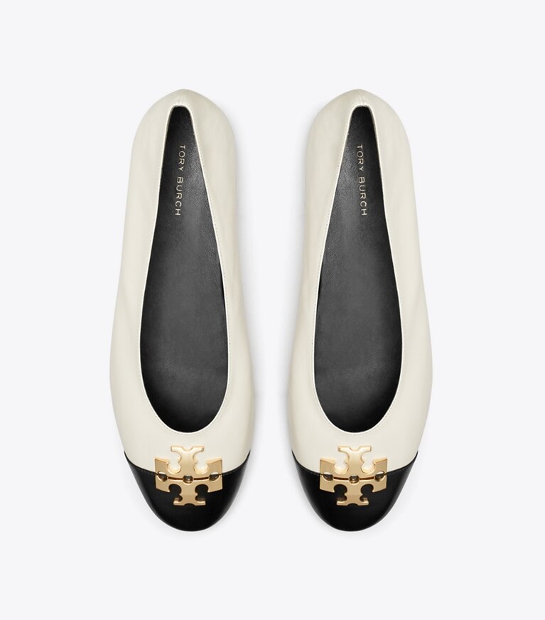 Tory Burch diseñador zapatos planos Ballerinas Charlie en LIGHT CREAM / PERFECT BLACK / GOLD vista superior