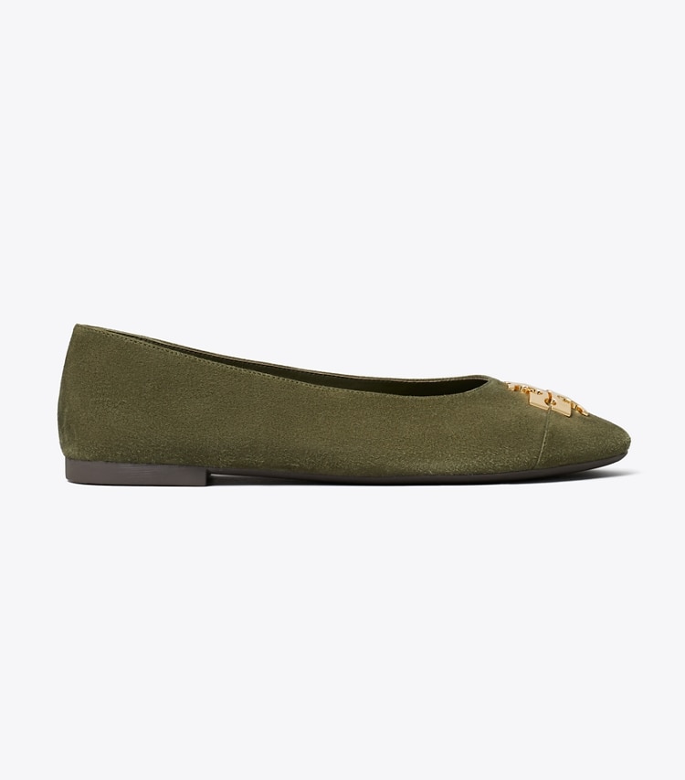 Tory Burch diseñador zapatos planos Ballerinas Charlie en DARK OLIVE / DARK OLIVE / GOLD lateral