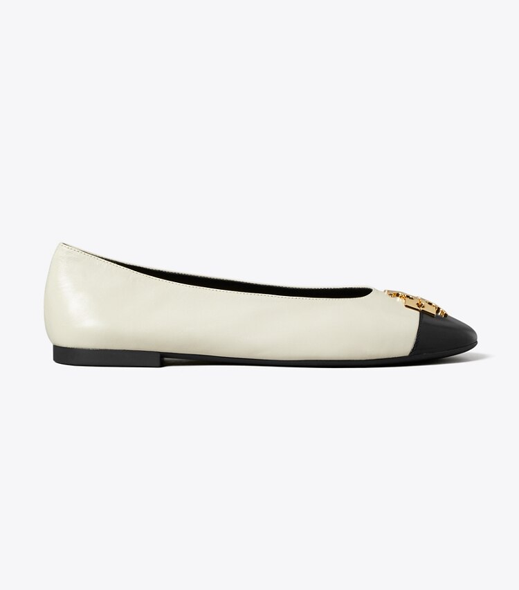 Tory Burch diseñador zapatos planos Ballerinas Charlie en LIGHT CREAM / PERFECT BLACK / GOLD lateral