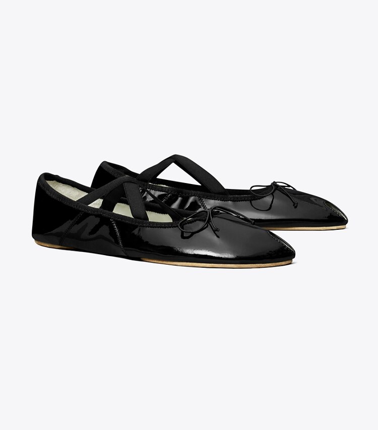 Tory Burch diseñador zapatos planos Ballerinas con punta abierta Mary Jane en PERFECT BLACK ángulo