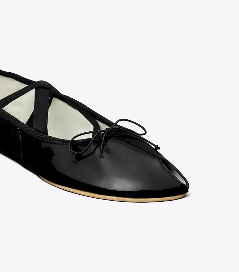 Tory Burch diseñador zapatos planos Ballerinas con punta abierta Mary Jane en PERFECT BLACK detalle