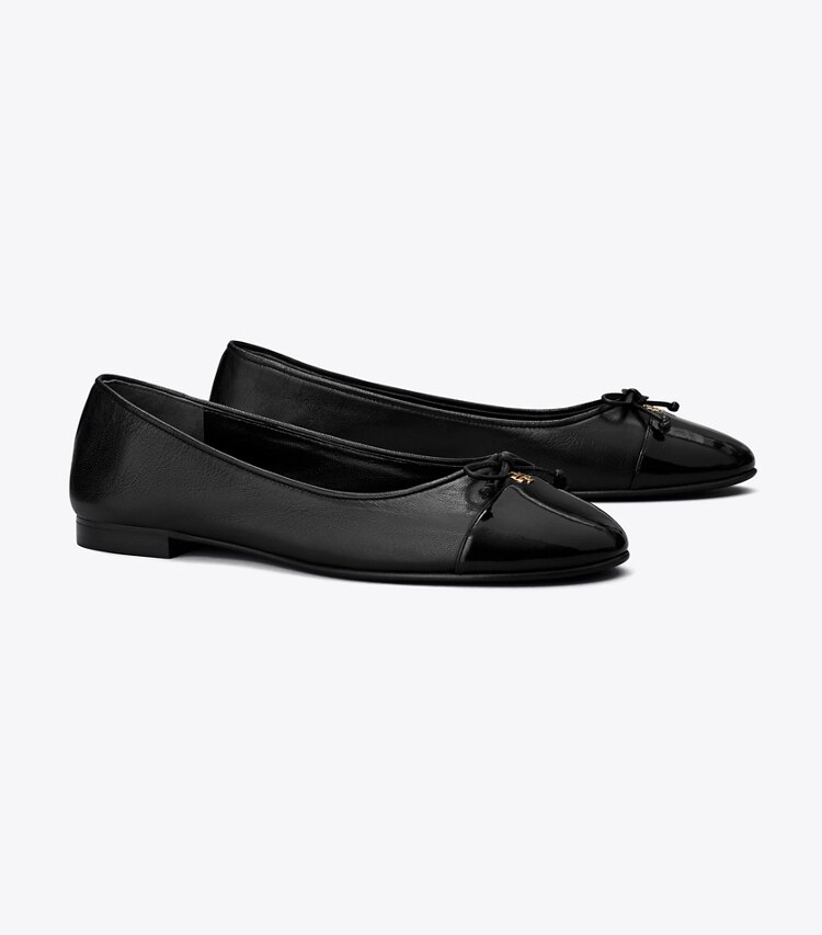 Tory Burch diseñador zapatos planos Ballerinas con puntera en PERFECT BLACK / PERFECT BLACK ángulo