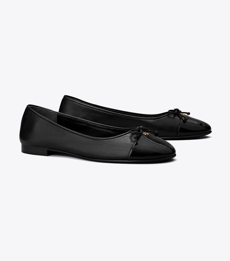 Tory Burch diseñador zapatos planos Ballerinas con puntera en PERFECT BLACK / PERFECT BLACK ángulo
