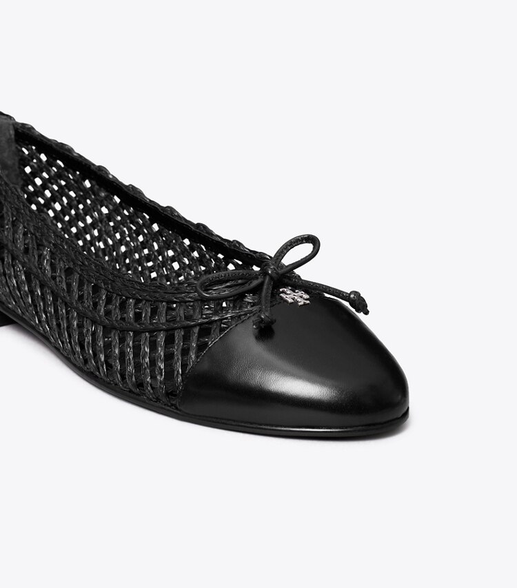 Tory Burch diseñador zapatos planos Ballerinas con puntera en BLACK / BLACK detalle