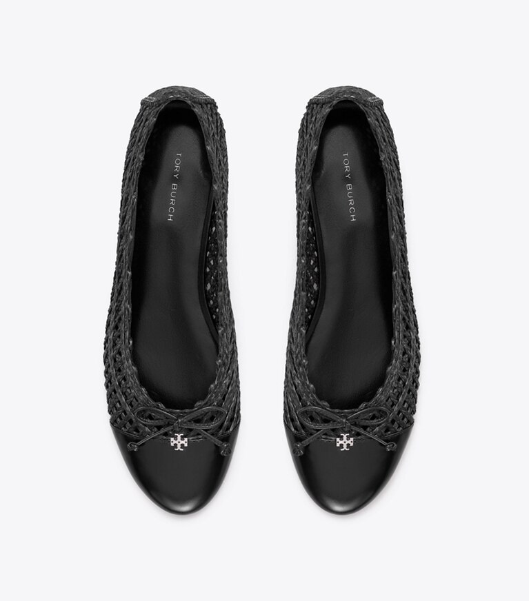 Tory Burch diseñador zapatos planos Ballerinas con puntera en BLACK / BLACK vista superior