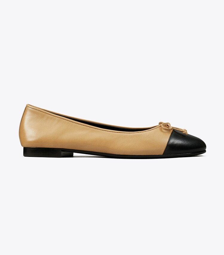 Tory Burch diseñador zapatos planos Ballerinas con puntera en GINGER SHORTBREAD / PERFECT BLACK lateral