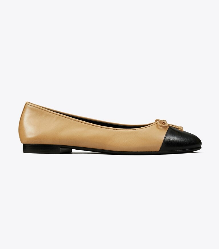 Tory Burch diseñador zapatos planos Ballerinas con puntera en GINGER SHORTBREAD / PERFECT BLACK lateral