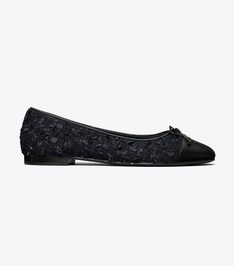Tory Burch diseñador zapatos planos Ballerinas con puntera en MIDNIGHT NAVY / PERFECT BLACK lateral