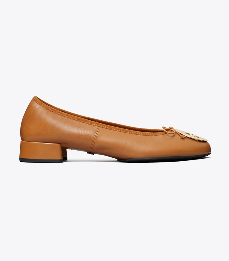 Tory Burch diseñador zapatos planos Ballerinas con tacón Reva en PECAN PRALINE / GOLD lateral