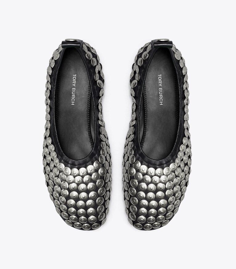 Tory Burch diseñador zapatos planos Ballerinas con tachuelas en PERFECT BLACK vista superior