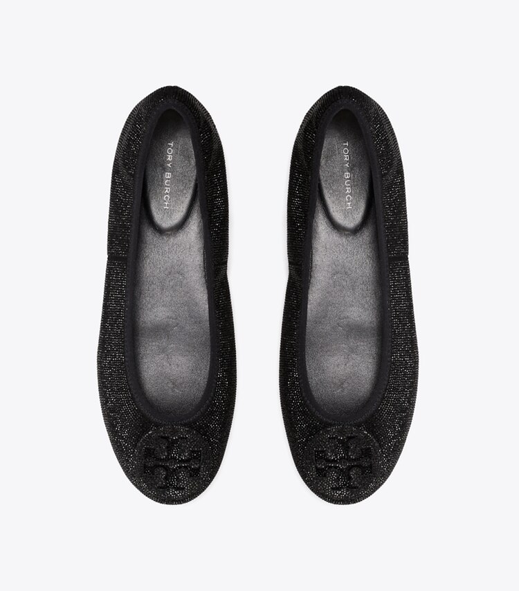 Tory Burch diseñador calzado plano Ballerinas de viaje Reva con pavé en PERFECT BLACK / PERFECT BLACK vista superior