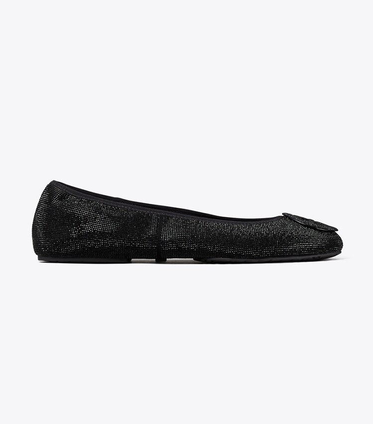 Tory Burch diseñador calzado plano Ballerinas de viaje Reva con pavé en PERFECT BLACK / PERFECT BLACK lateral