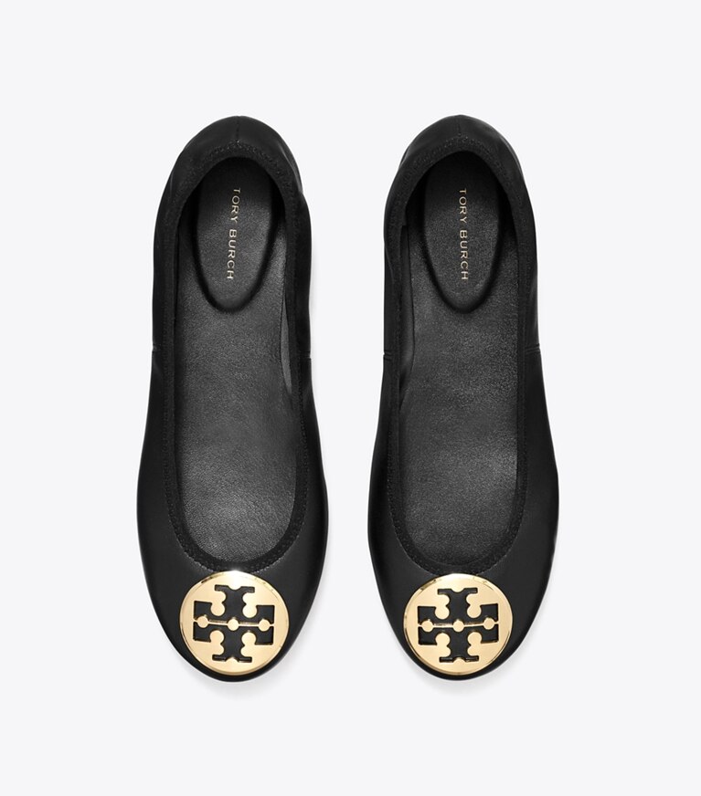 Tory Burch diseñador zapatos planos Ballerinas de viaje Reva en PERFECT BLACK / GOLD vista superior