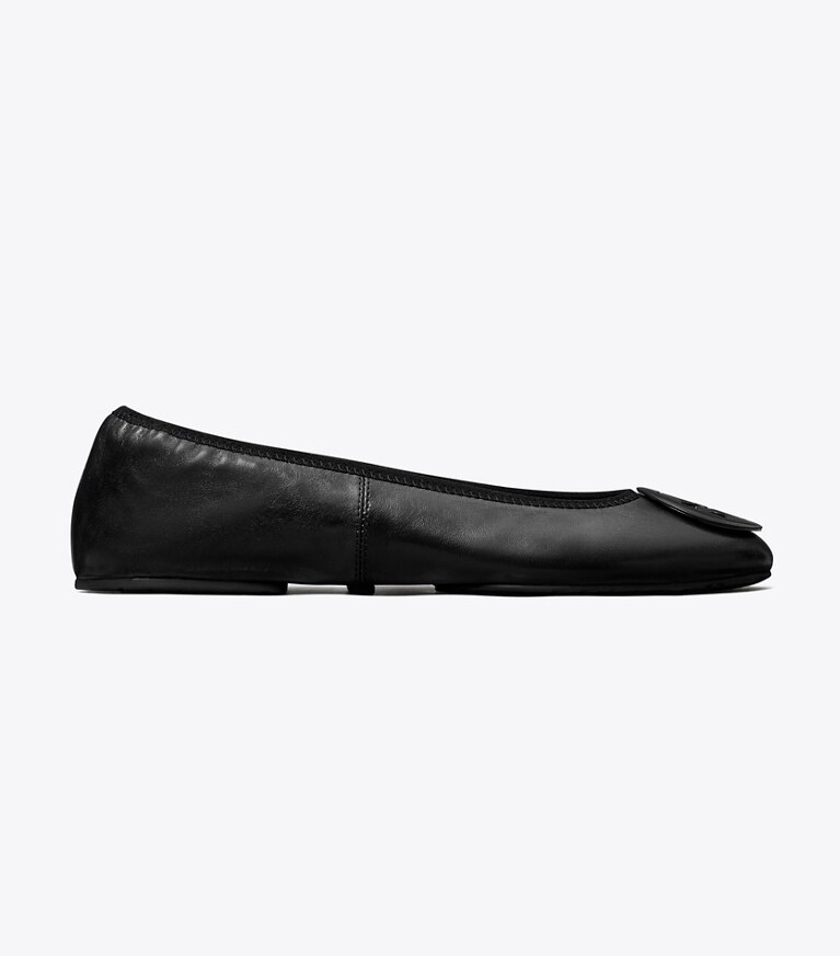 Tory Burch diseñador zapatos planos Ballerinas de viaje Reva en PERFECT BLACK / PERFECT BLACK lateral
