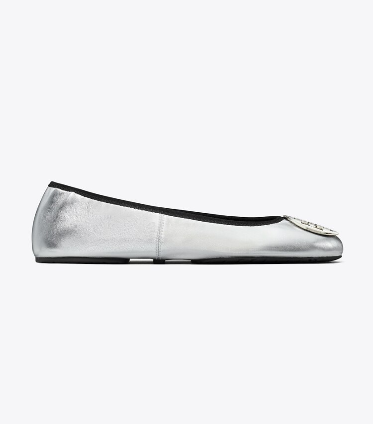 Tory Burch diseñador zapatos planos Ballerinas de viaje Reva en SILVER / SILVER lateral