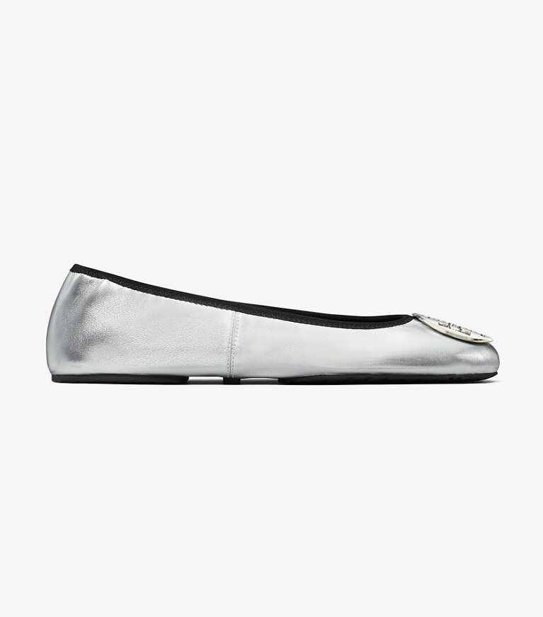 Tory Burch diseñador zapatos planos Ballerinas de viaje Reva en SILVER / SILVER lateral
