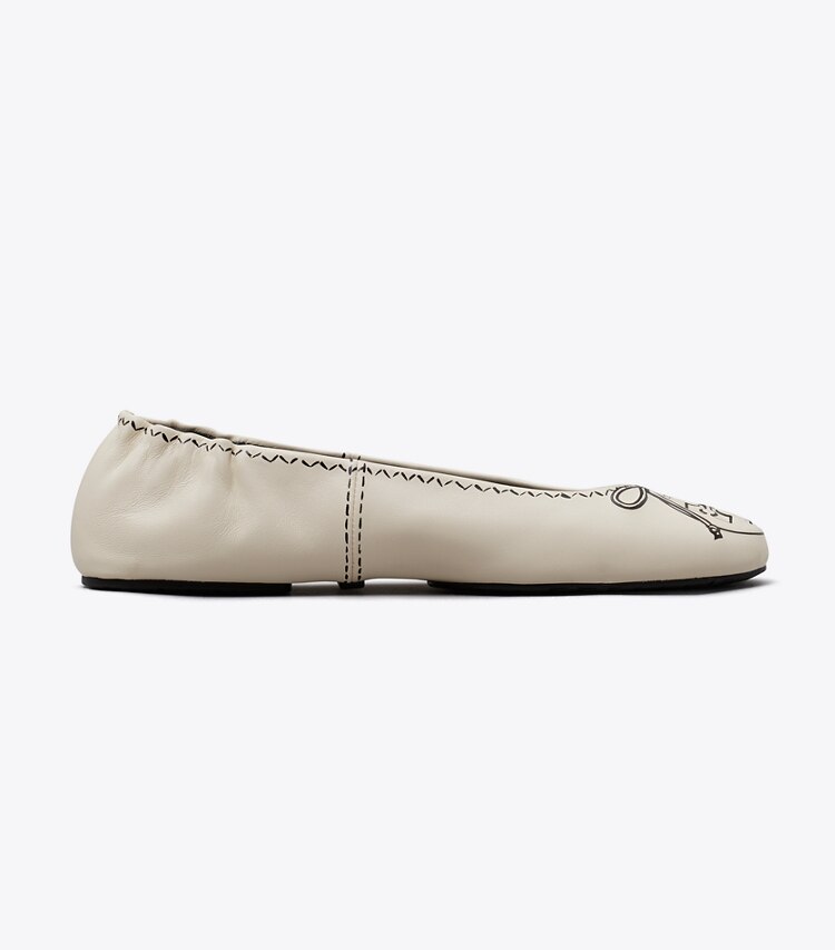 Tory Burch diseñador zapatos planos Ballerinas de viaje Reva en NEW CREAM lateral