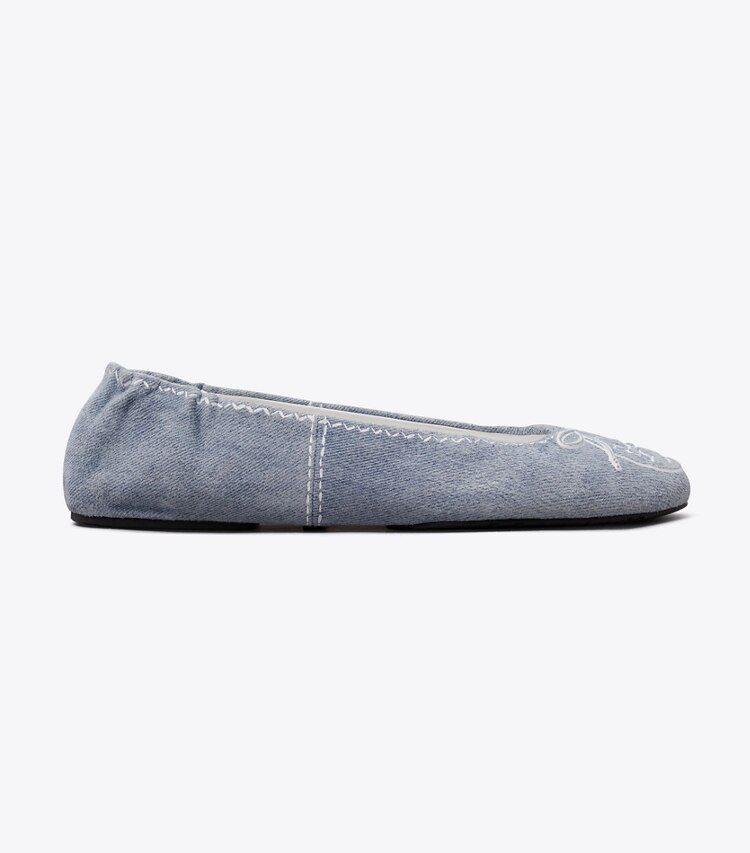 Tory Burch diseñador zapatos planos Ballerinas de viaje Reva en BLUE CLOUD lateral