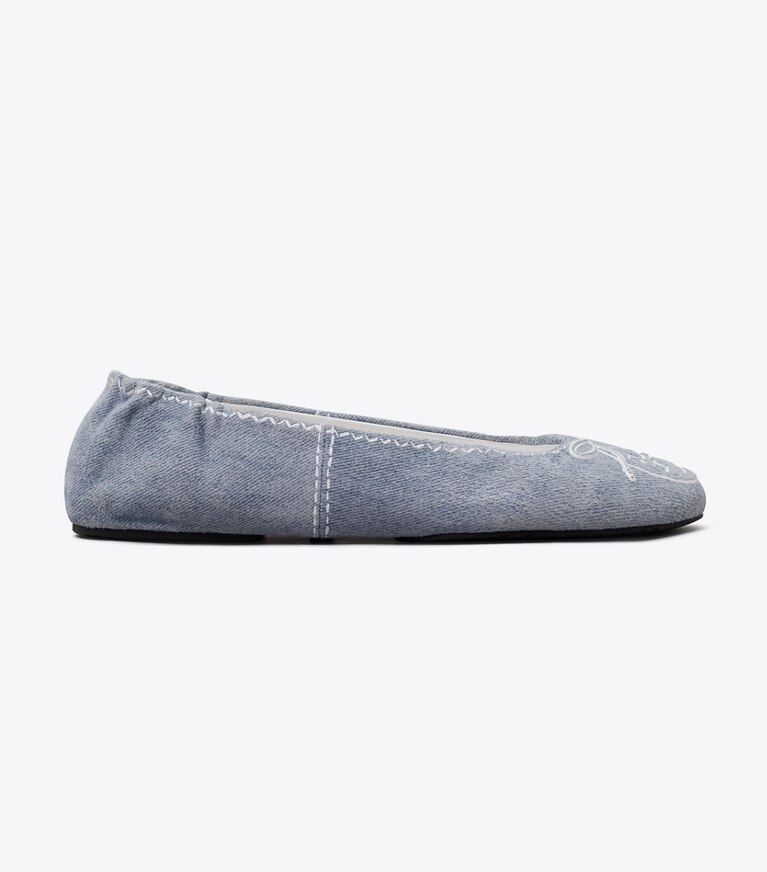 Tory Burch diseñador zapatos planos Ballerinas de viaje Reva en BLUE CLOUD lateral