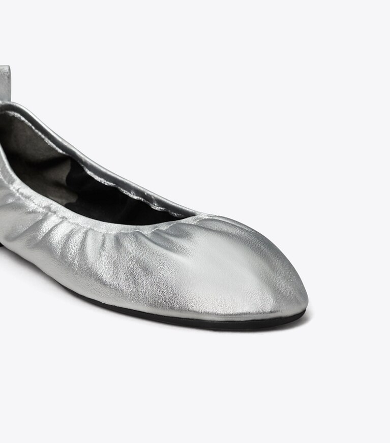 Tory Burch diseñador zapatos planos Ballerinas Eddie en SILVER detalle