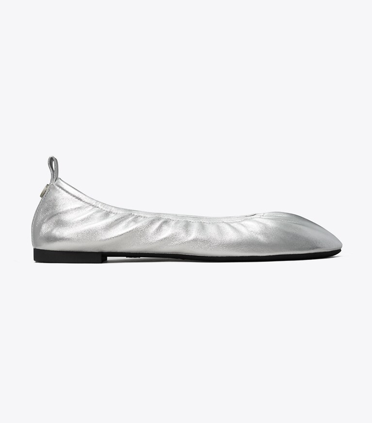 Tory Burch diseñador zapatos planos Ballerinas Eddie en SILVER lateral