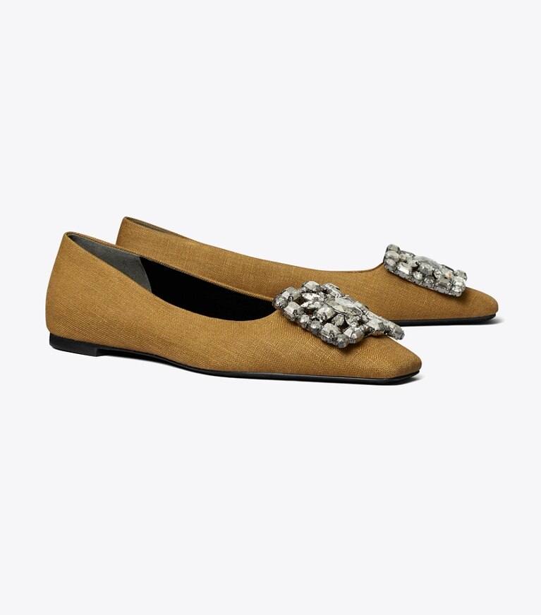 Tory Burch diseñador zapatos planos Ballerinas Georgia Crystal en GOLDEN OCHRE ángulo