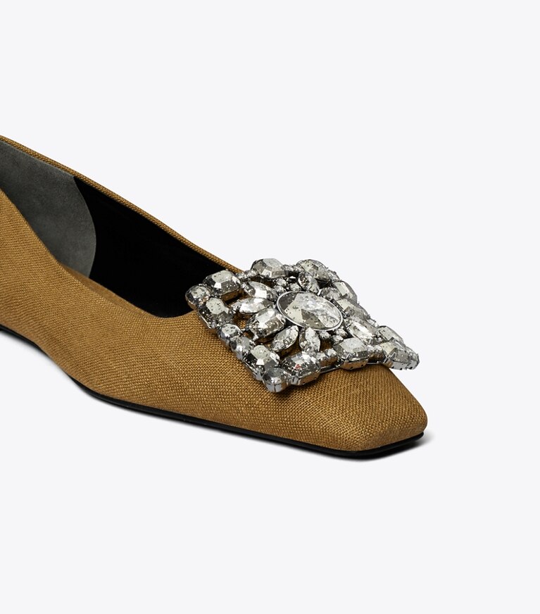 Tory Burch diseñador zapatos planos Ballerinas Georgia Crystal en GOLDEN OCHRE detalle