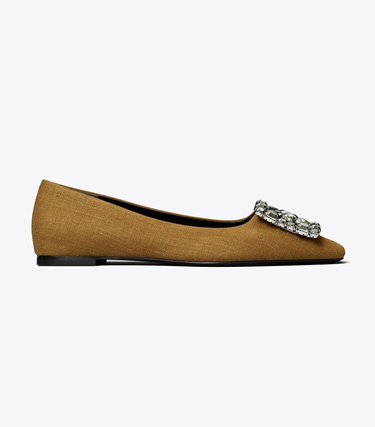 Tory Burch diseñador zapatos planos Ballerinas Georgia Crystal en GOLDEN OCHRE lateral