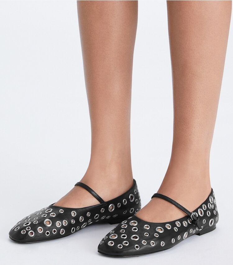 Tory Burch diseñador zapatos planos Ballerinas Mary Jane con ojales en PERFECT BLACK adicional en modelo