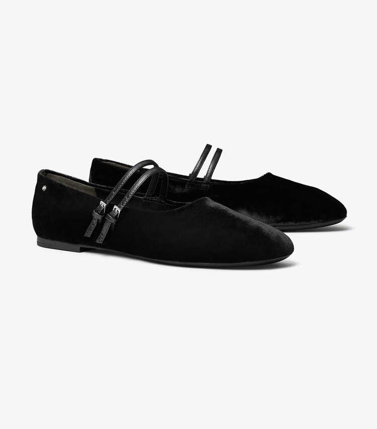 Tory Burch diseñador zapatos planos Ballerinas Mary Jane de dos tiras en PERFECT BLACK ángulo