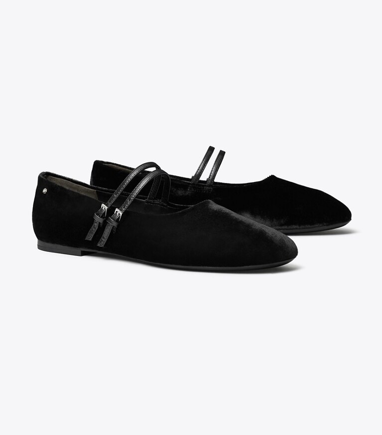Tory Burch diseñador zapatos planos Ballerinas Mary Jane de dos tiras en PERFECT BLACK ángulo