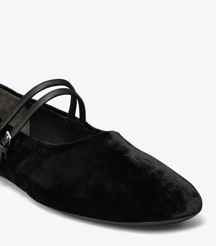 Tory Burch diseñador zapatos planos Ballerinas Mary Jane de dos tiras en PERFECT BLACK detalle