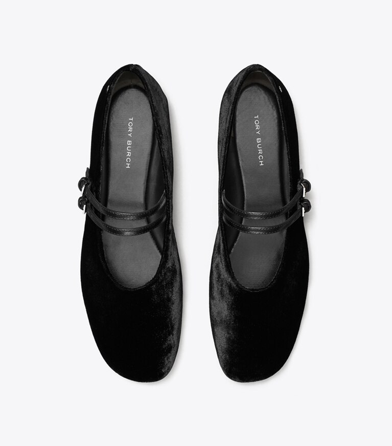 Tory Burch diseñador zapatos planos Ballerinas Mary Jane de dos tiras en PERFECT BLACK vista superior