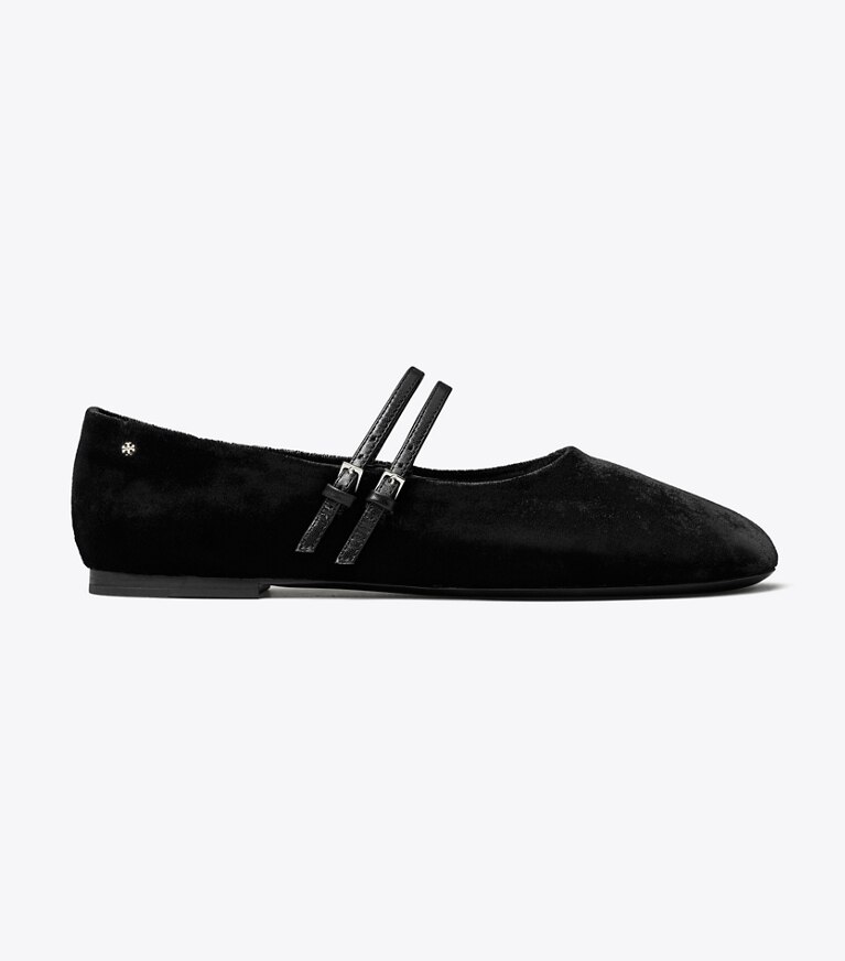 Tory Burch diseñador zapatos planos Ballerinas Mary Jane de dos tiras en PERFECT BLACK lateral