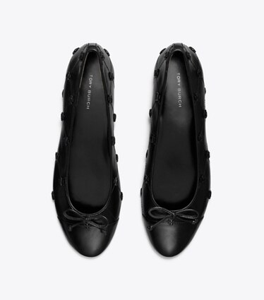 Tory Burch diseñador zapatos planos Ballerinas planas Bunny Knot con puntera en PERFECT BLACK / PERFECT BLACK vista superior