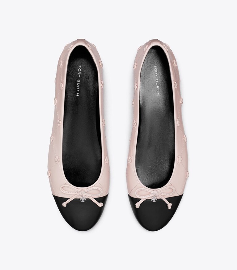 Tory Burch diseñador zapatos planos Ballerinas planas Bunny Knot con puntera en ROSE / BLACK vista superior