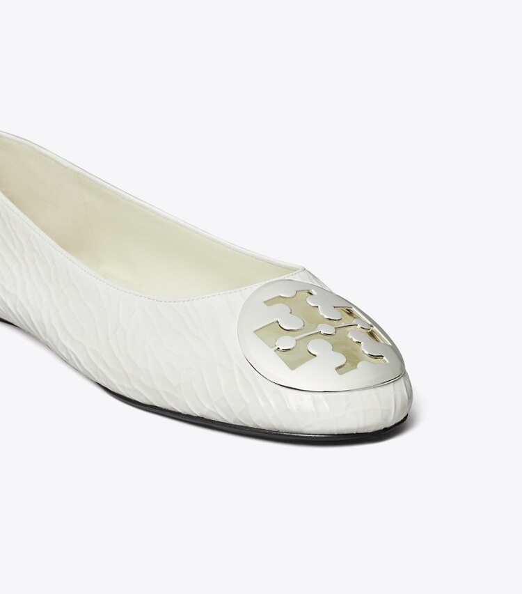 Tory Burch diseñador zapatos planos Ballerinas Reva en WHITE detalle