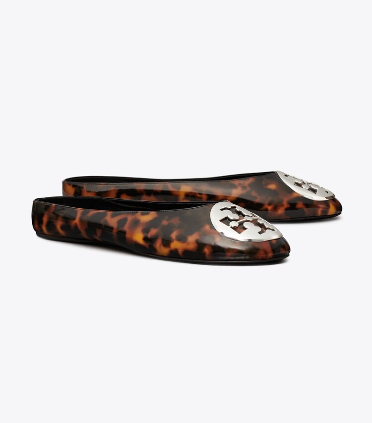 Tory Burch diseñador zapatos planos Ballerinas tipo chinela Reva en TORTOISE SHELL / GOLD ángulo